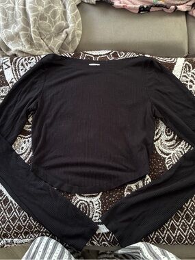 Garage Black Ribbed Long-Sleeve Crop Top